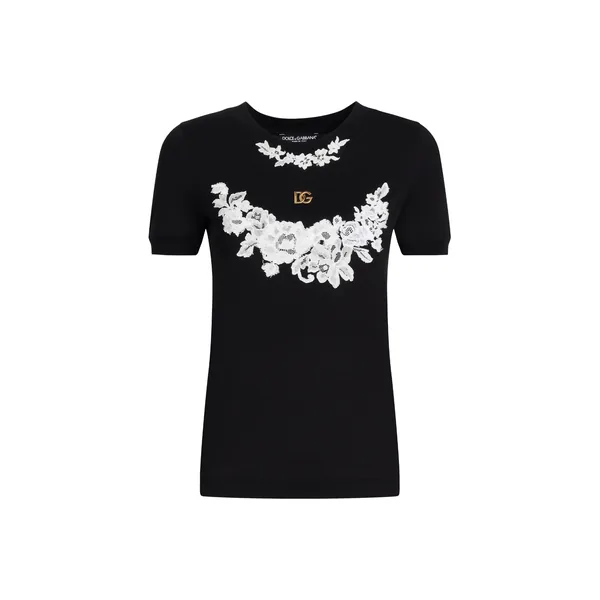 Dolce & Gabbana Jersey T-shirt with DG logo and lace details Top