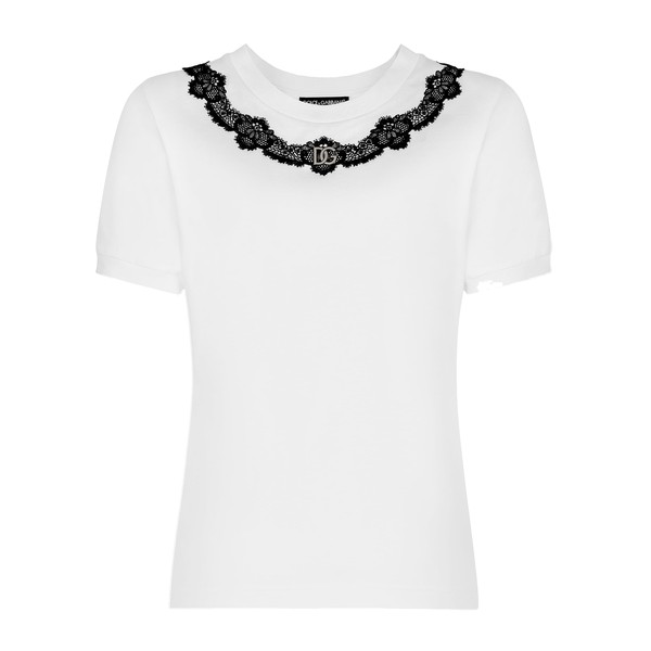 Dolce & Gabbana Jersey T-shirt with DG logo and lace inserts Top