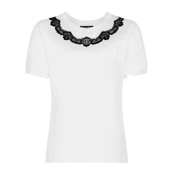 Dolce & Gabbana Jersey T-shirt with DG logo and lace inserts Top