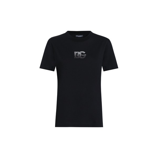 Dolce & Gabbana Jersey T-shirt with rhinestone DG logo embellishment Top