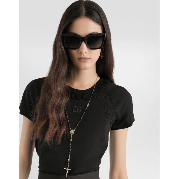 Dolce & Gabbana Jersey t-shirt with lace and embroidery Top, view 4