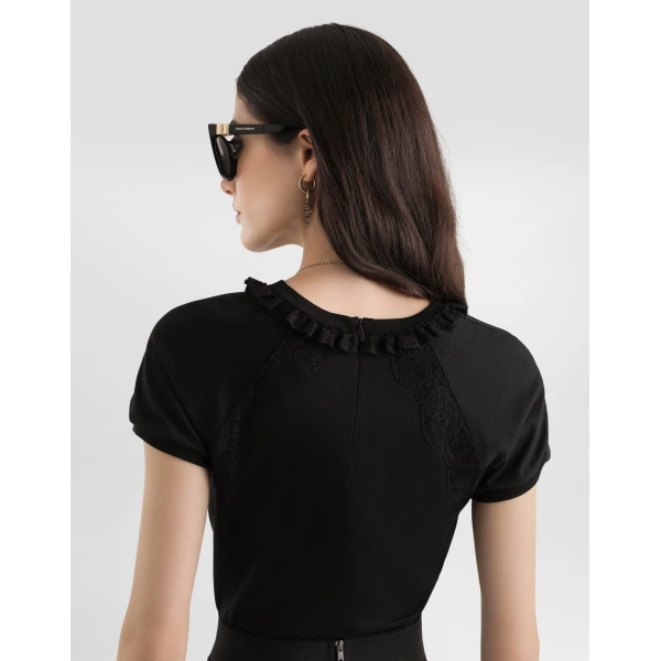 Dolce & Gabbana Jersey t-shirt with lace and embroidery Top, view 5