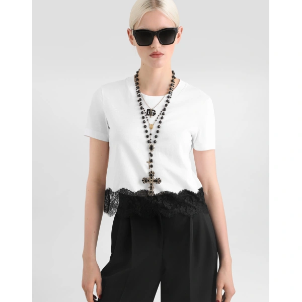 Dolce & Gabbana Jersey t-shirt with lace Top, view 2