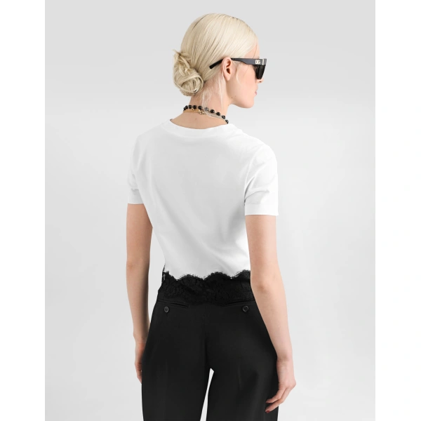 Dolce & Gabbana Jersey t-shirt with lace Top, view 3