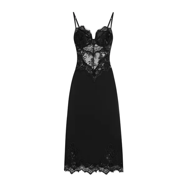 Lace and charmeuse calf-length slip dress