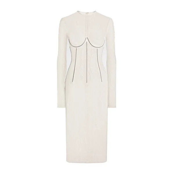 Lace calf-length dress with corset detailing