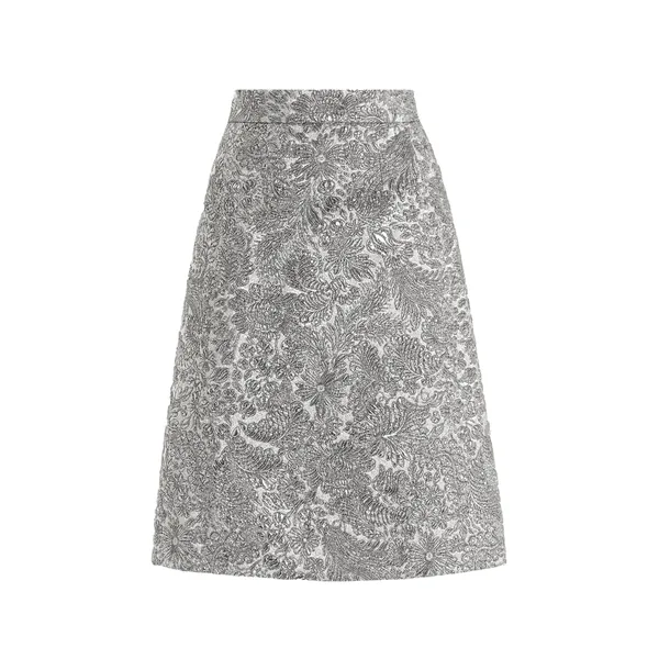 Lamé floral jacquard midi skirt