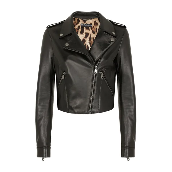 Dolce & Gabbana Leather biker jacket with tab details
