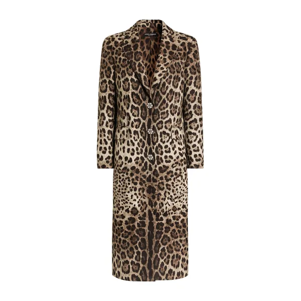 Dolce & Gabbana Leo-print brocade single-breasted coat with jewel buttons