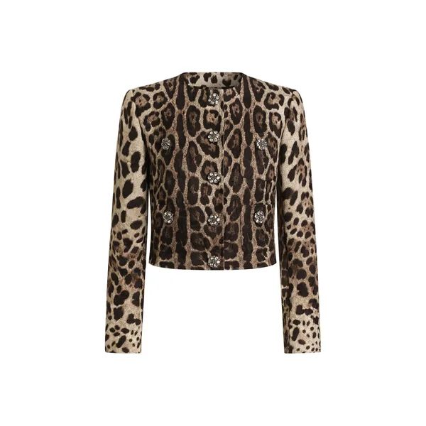 Dolce & Gabbana Leo-print brocade single-breasted jacket with jewel buttons