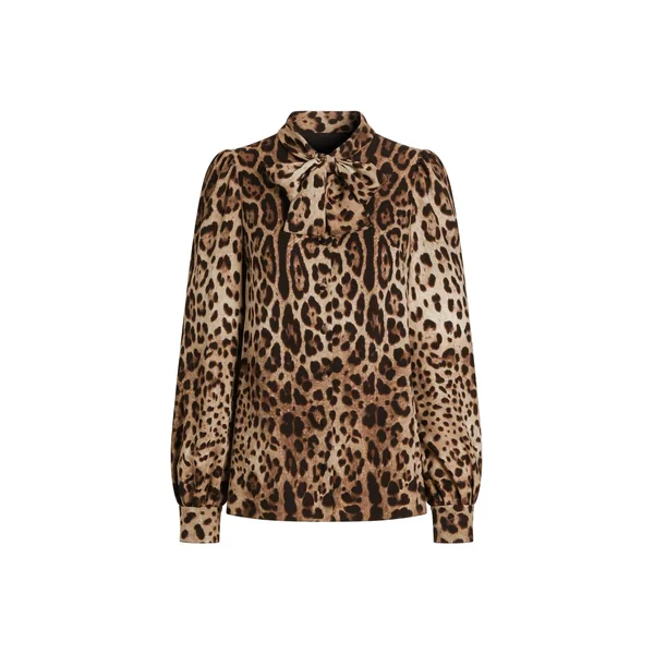 Leo-print silk charmeuse shirt