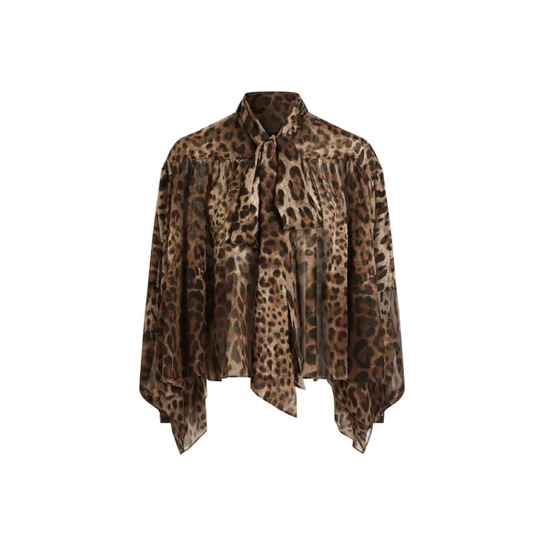 Leo-print silk chiffon shirt
