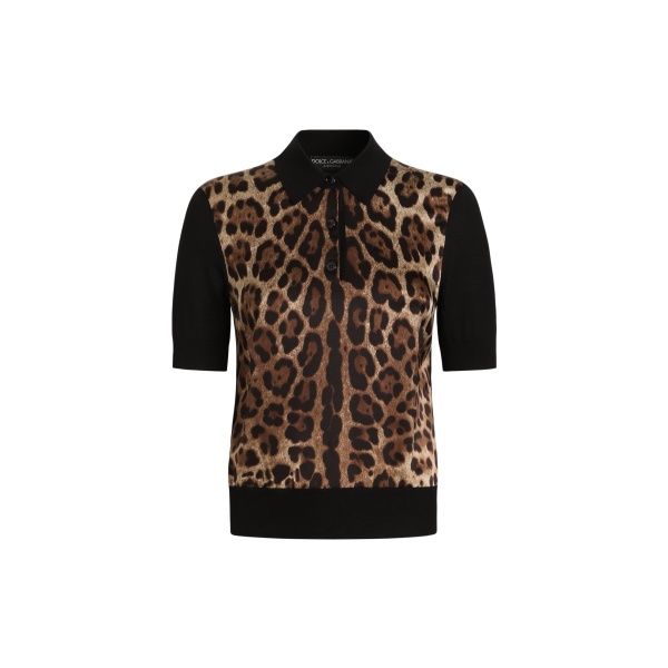 Dolce & Gabbana Leo-print wool polo pullover Top