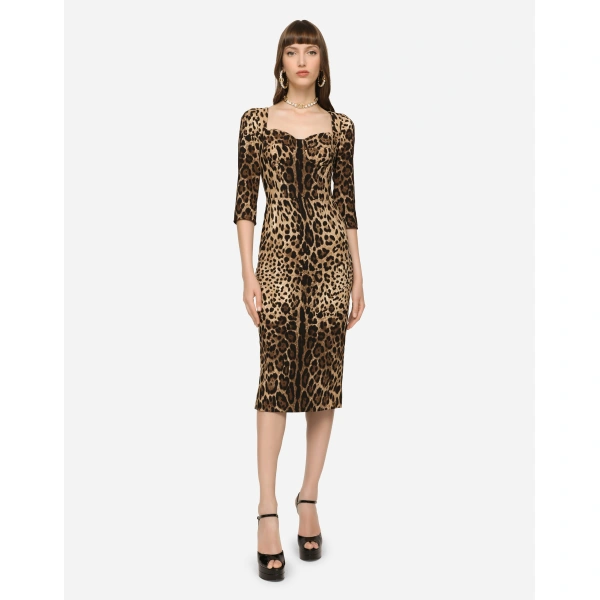 Dolce & Gabbana Leopard-print calf-length cady dress, view 2