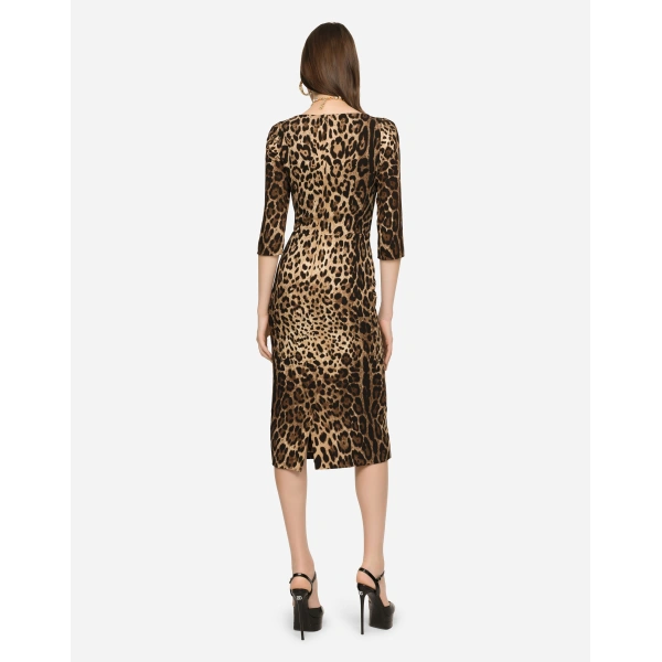 Dolce & Gabbana Leopard-print calf-length cady dress, view 3