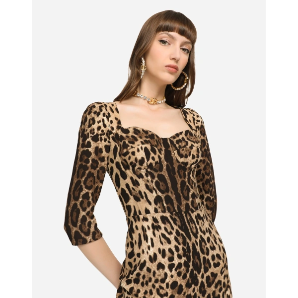 Dolce & Gabbana Leopard-print calf-length cady dress, view 4