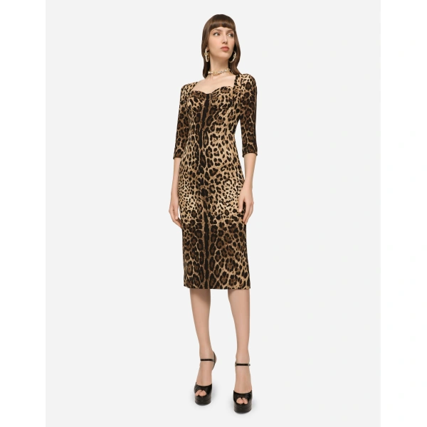 Dolce & Gabbana Leopard-print calf-length cady dress, view 5
