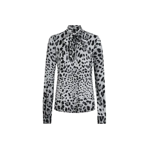 Leopard-print charmeuse shirt with pussy-bow