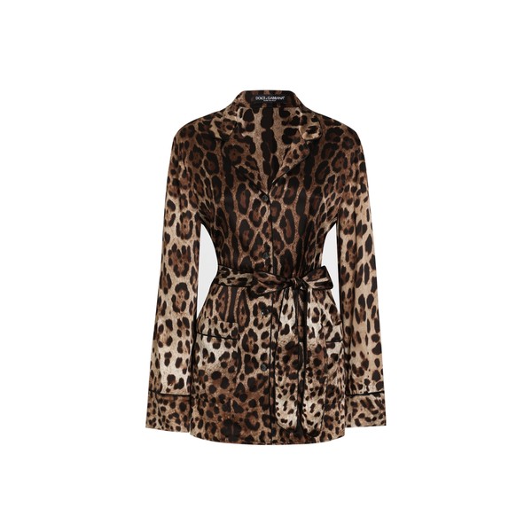 Dolce & Gabbana Leopard-print satin pajama shirt with belt