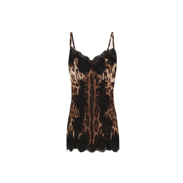 Dolce & Gabbana Leopard-print satin top with lace inlay
