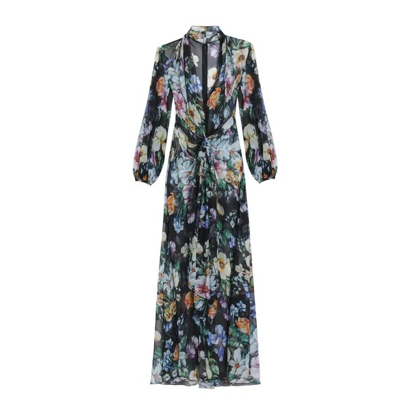 Long floral-print chiffon dress