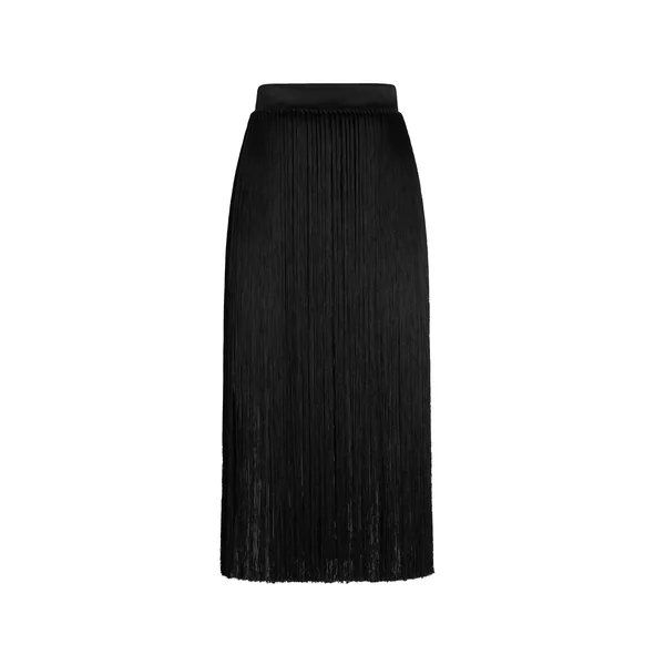 Long fringed skirt in satin