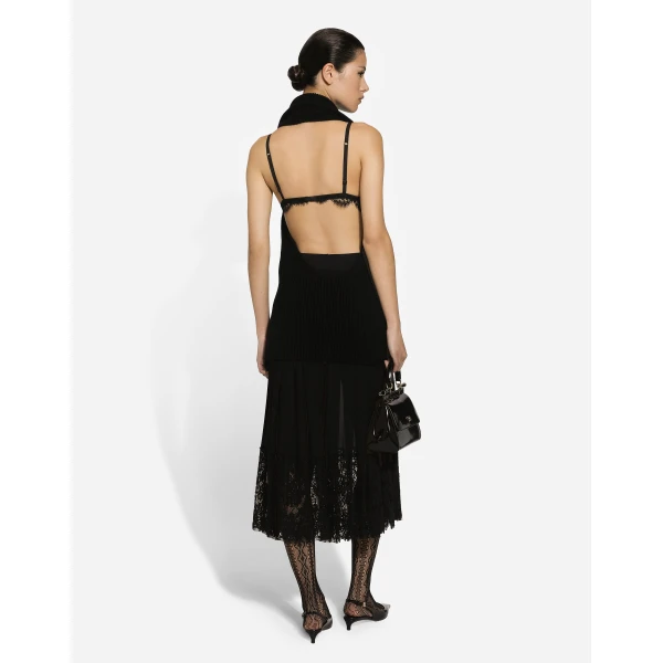 Dolce & Gabbana Long georgette skirt with lace edgings, view 3