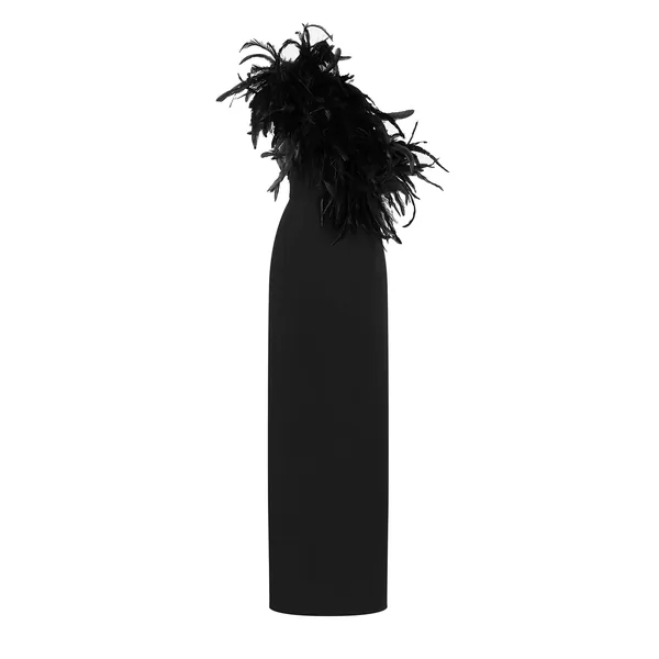 Dolce & Gabbana Long one-shoulder stretch cady dress with feathered neckline