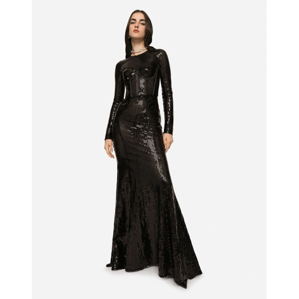 Dolce & Gabbana Long sequined dress with corset detailing, view 2