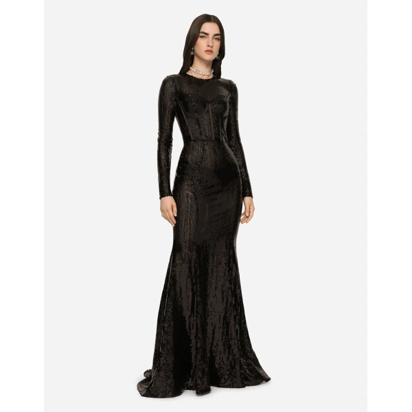 Dolce & Gabbana Long sequined dress with corset detailing, view 4
