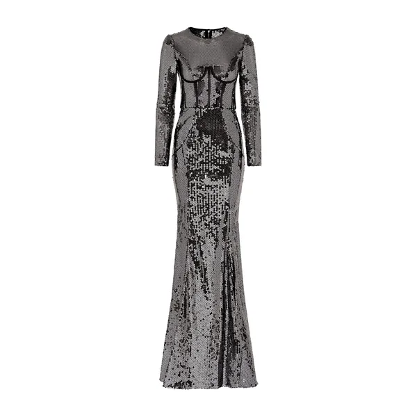 Dolce & Gabbana Long sequined dress with corset detailing