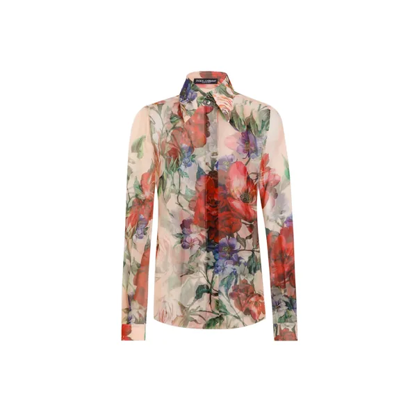 Long-sleeved floral-print chiffon shirt