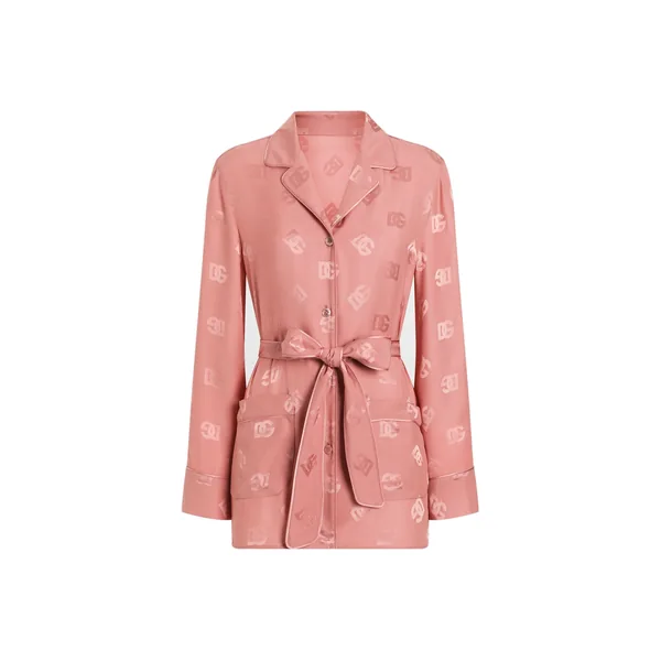 Long-sleeved silk jacquard pajama shirt with DG logo