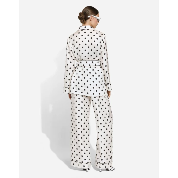 Dolce & Gabbana Long-sleeved silk pajama shirt with polka-dot print, view 3