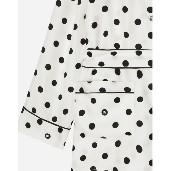 Dolce & Gabbana Long-sleeved silk pajama shirt with polka-dot print, view 5