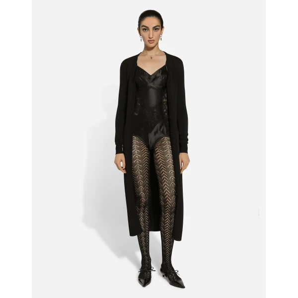 Dolce & Gabbana Long stretch viscose knit cardigan with DG logo, view 2