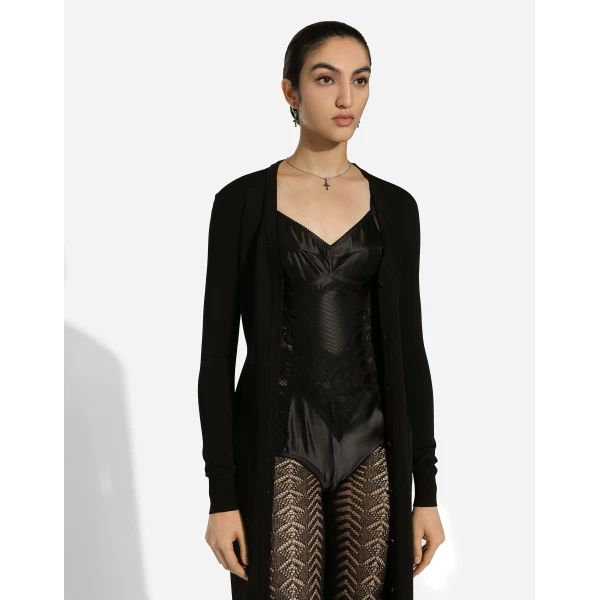 Dolce & Gabbana Long stretch viscose knit cardigan with DG logo, view 4