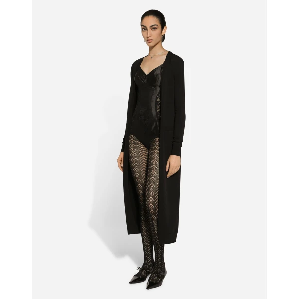 Dolce & Gabbana Long stretch viscose knit cardigan with DG logo, view 5