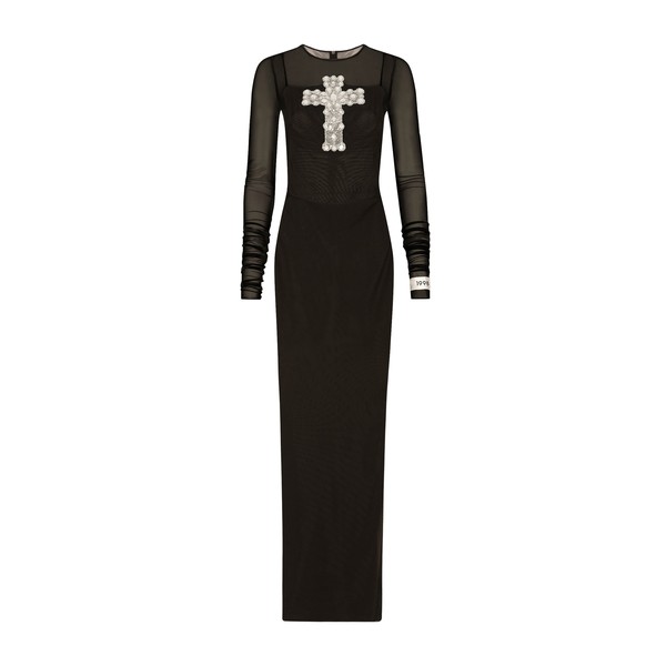 Dolce & Gabbana Long tulle dress with rhinestone cross embellishment