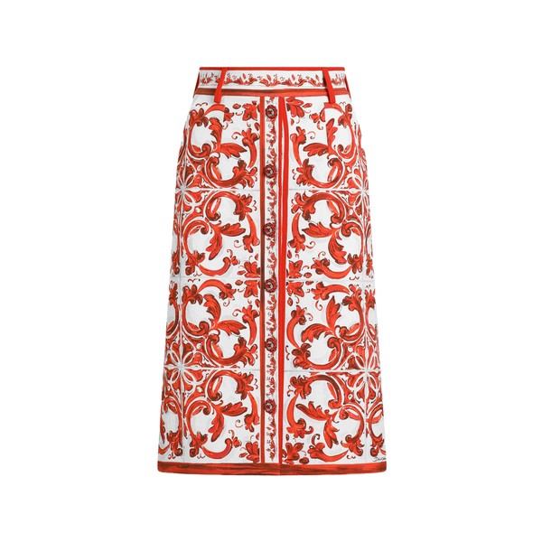 Dolce & Gabbana Majolica-print brocade skirt with jewel buttons