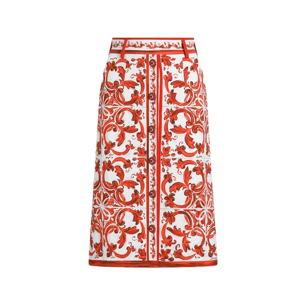 Dolce & Gabbana Majolica-print brocade skirt with jewel buttons