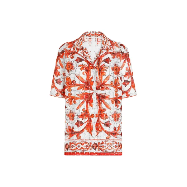 Majolica-print broderie anglaise lace shirt