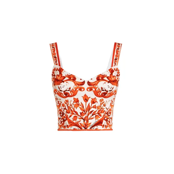 Dolce & Gabbana Majolica-print charmeuse bustier top