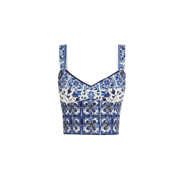 Dolce & Gabbana Majolica-print charmeuse corset Top