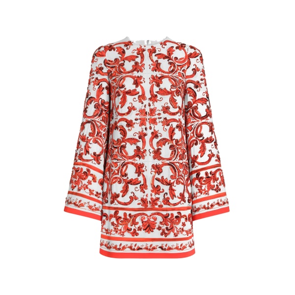 Dolce & Gabbana Majolica-print charmeuse dress with embroidery