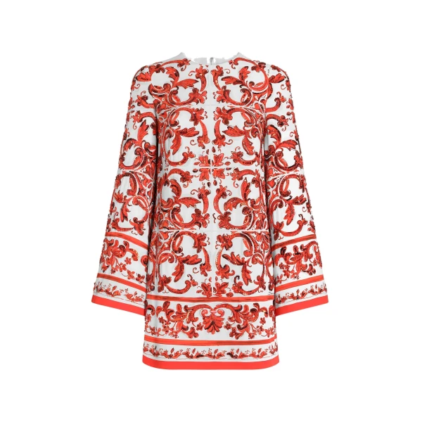 Dolce & Gabbana Majolica-print charmeuse dress with embroidery