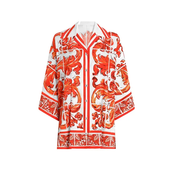 Majolica-print charmeuse shirt