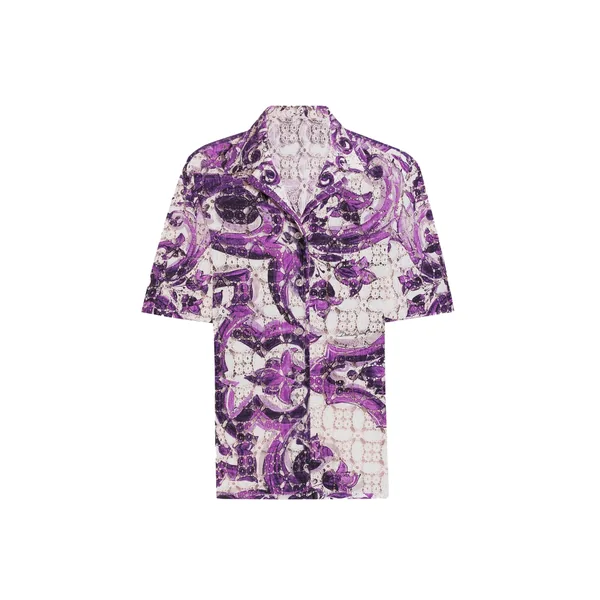 Majolica-print crochet lace shirt