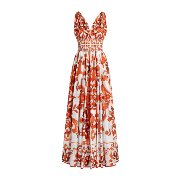 Majolica-print long dress