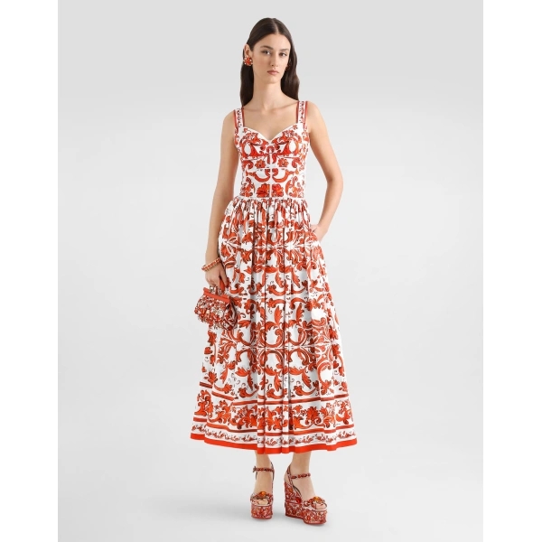 Dolce & Gabbana Majolica-print long poplin dress, view 2